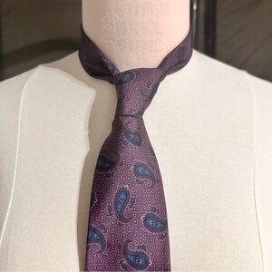 Mallards Neck Tie Silk Purple Multicolor Presley Geometric Hand Sewn USA Necktie